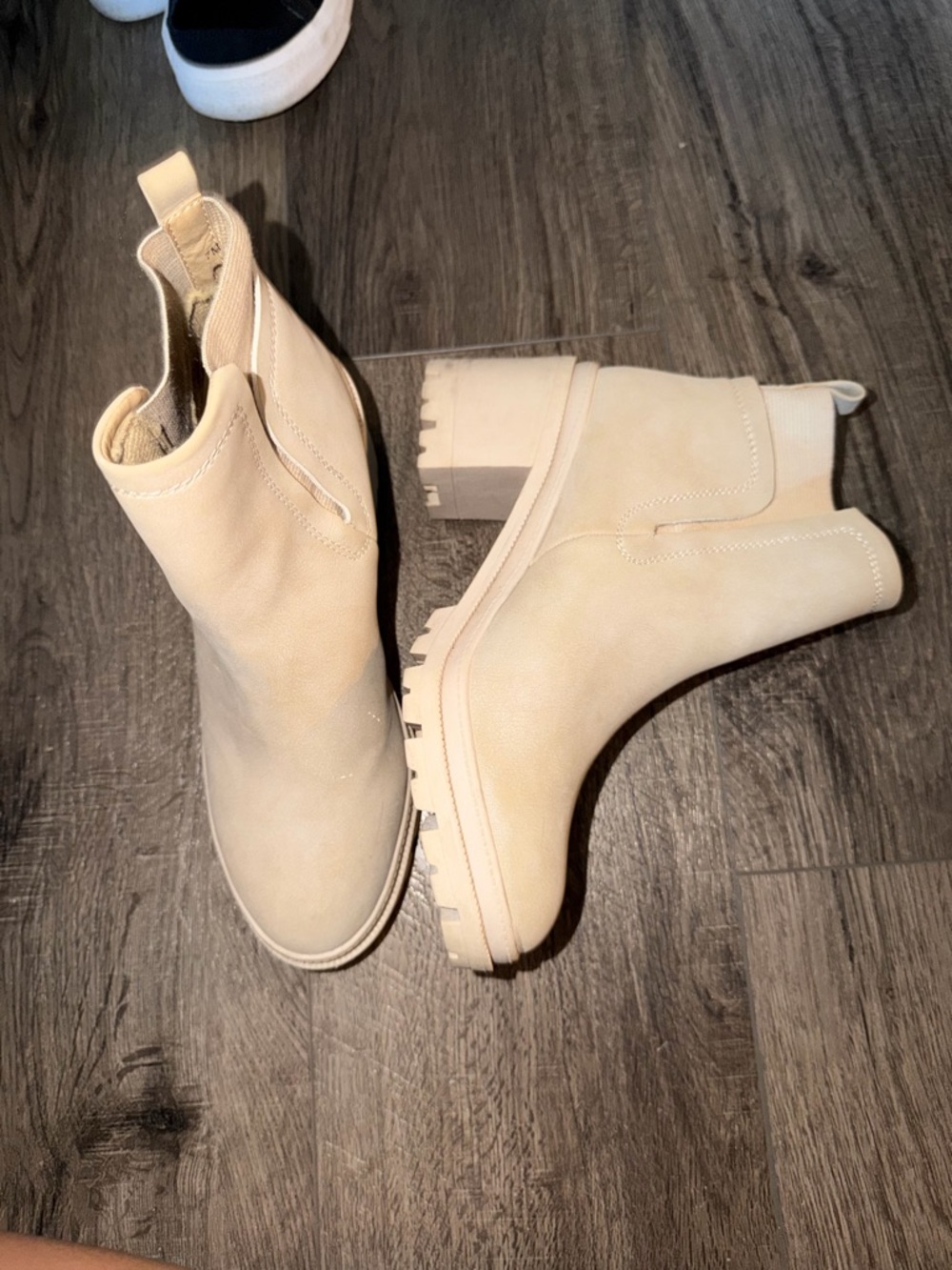 Women’s Cream Ankle Boots booties Block Heel
